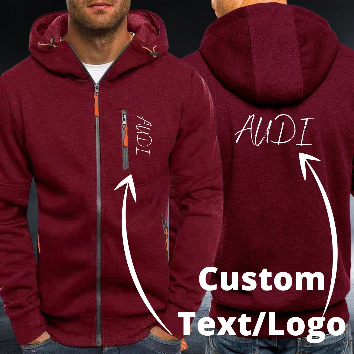 Personalized Custom Text/Logo Red Autumn Hoodie - Top Content | POD Collection | Free Shipping