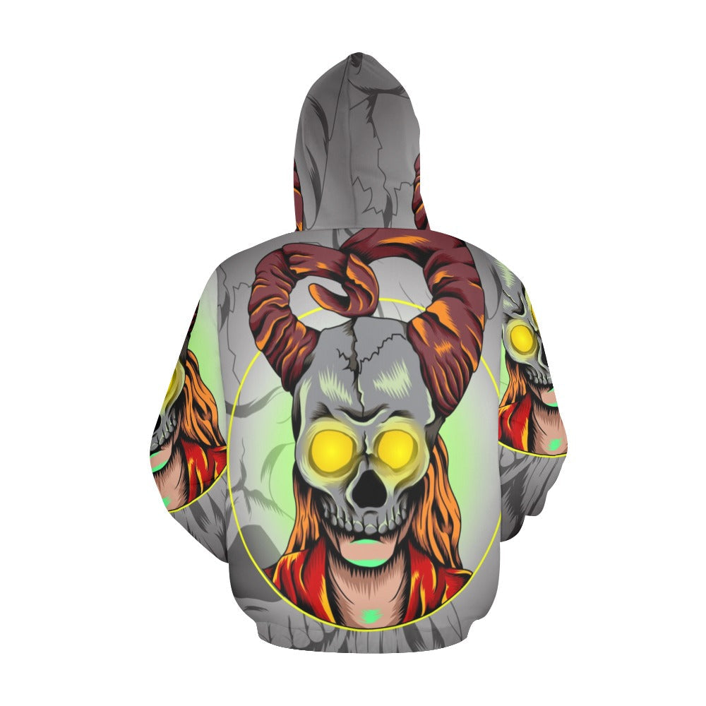 Girl With Horned Skull Mask All Over Print Hoodie