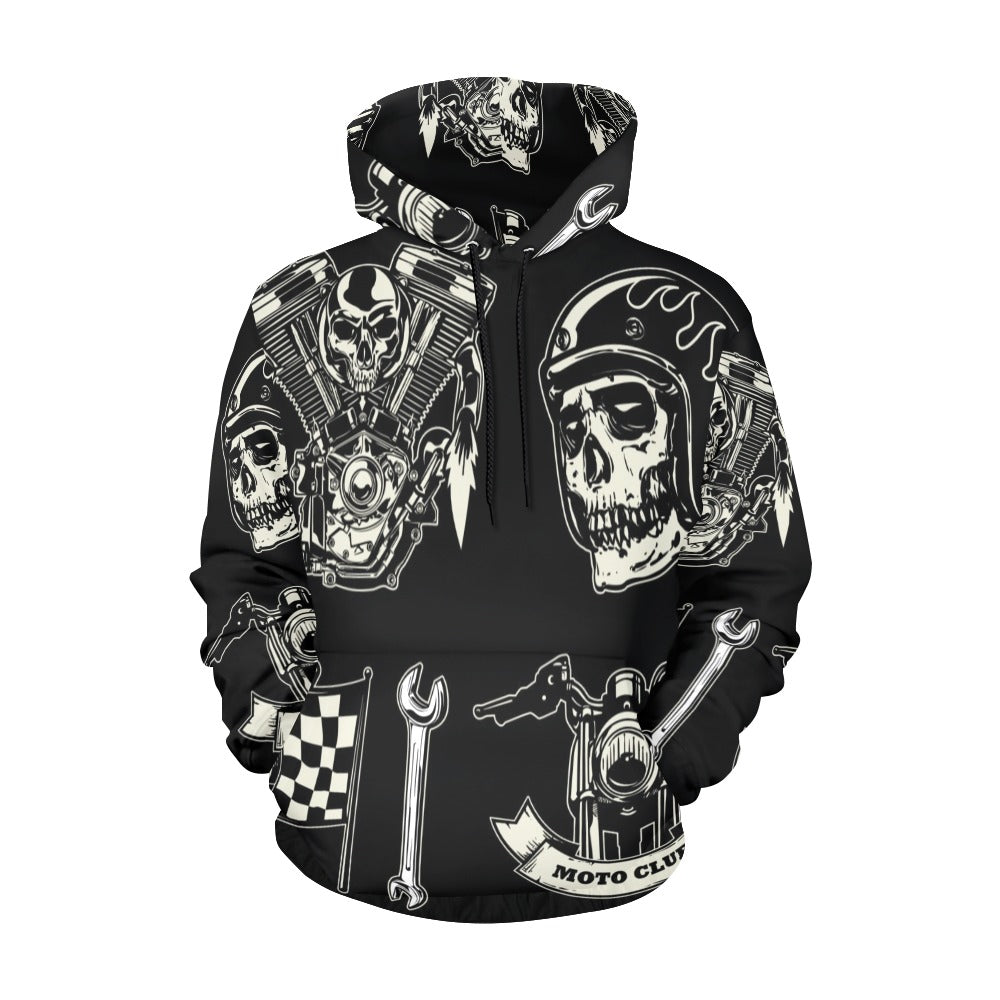 Motorcycle Skull Set Rock Style All Over Print Hoodie