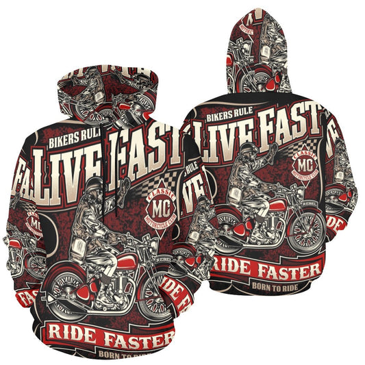 Live Fast Die Last Biker All Over Print Hoodie