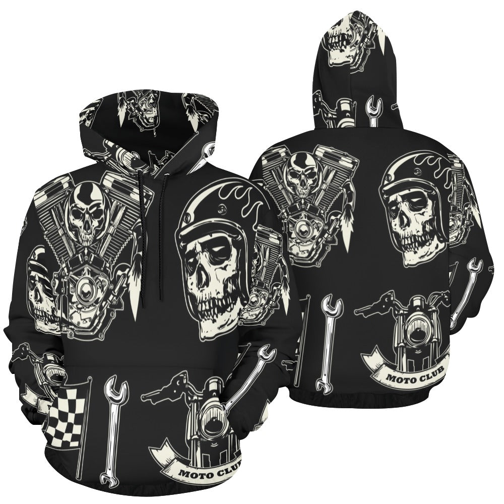 Motorcycle Skull Set Rock Style All Over Print Hoodie