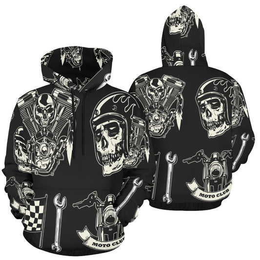 Motorcycle Skull Set Rock Style All Over Print Hoodie