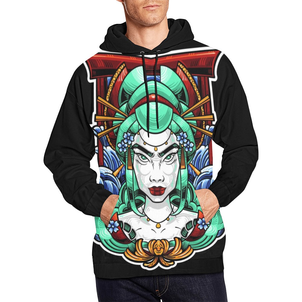 Geisha Japanese Illustration Style All Over Print Hoodie