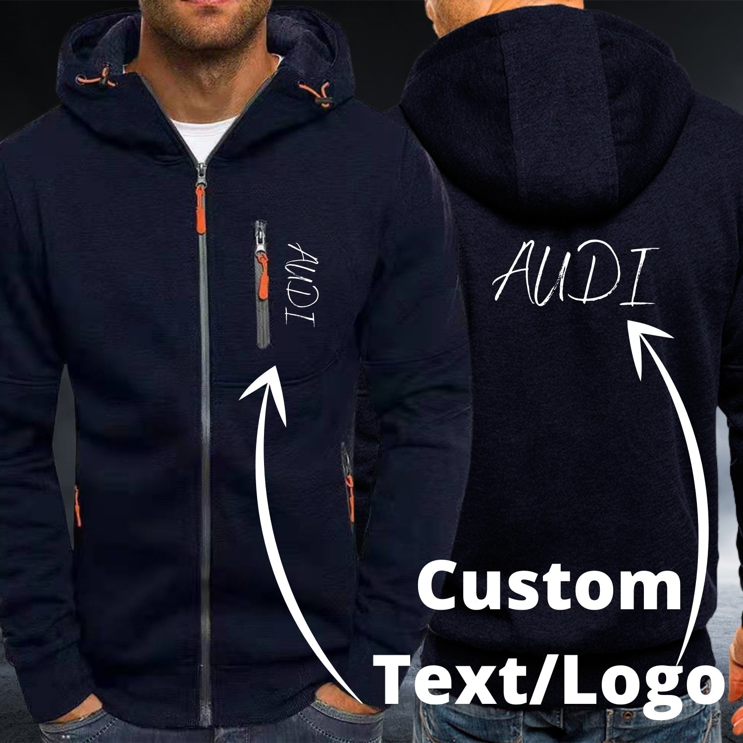 Personalized Custom Text/Logo Dark Blue Autumn Hoodie - Top Content | POD Collection | Free Shipping