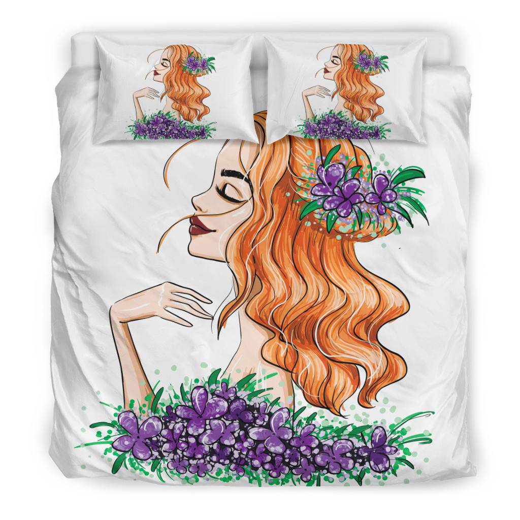 Beautiful Girl with Red Waved Hair and the Flowers in the Head Bedding Set - Top Content | POD Collection | Free Shipping