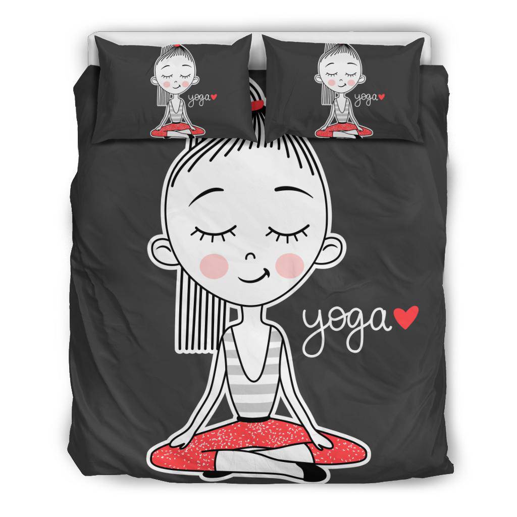 I Love Yoga, Cut Girl Doing Yoga, Lotus Position Cartoon Bedding Set - Top Content | POD Collection | Free Shipping