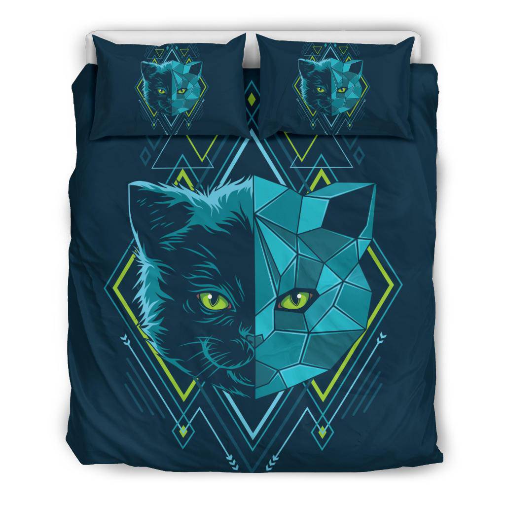 Blue Kitten Head Geometry Bedding Set - Top Content | POD Collection | Free Shipping