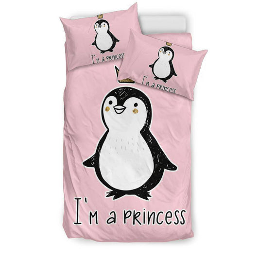 I' A Princess, Golden Glitter Penguin Premium With Crown Cartoon Bedding Set - Top Content | POD Collection | Free Shipping