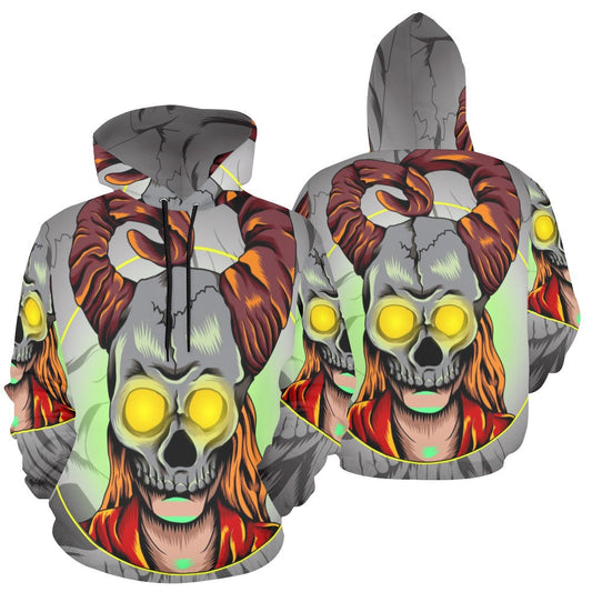 Girl With Horned Skull Mask All Over Print Hoodie