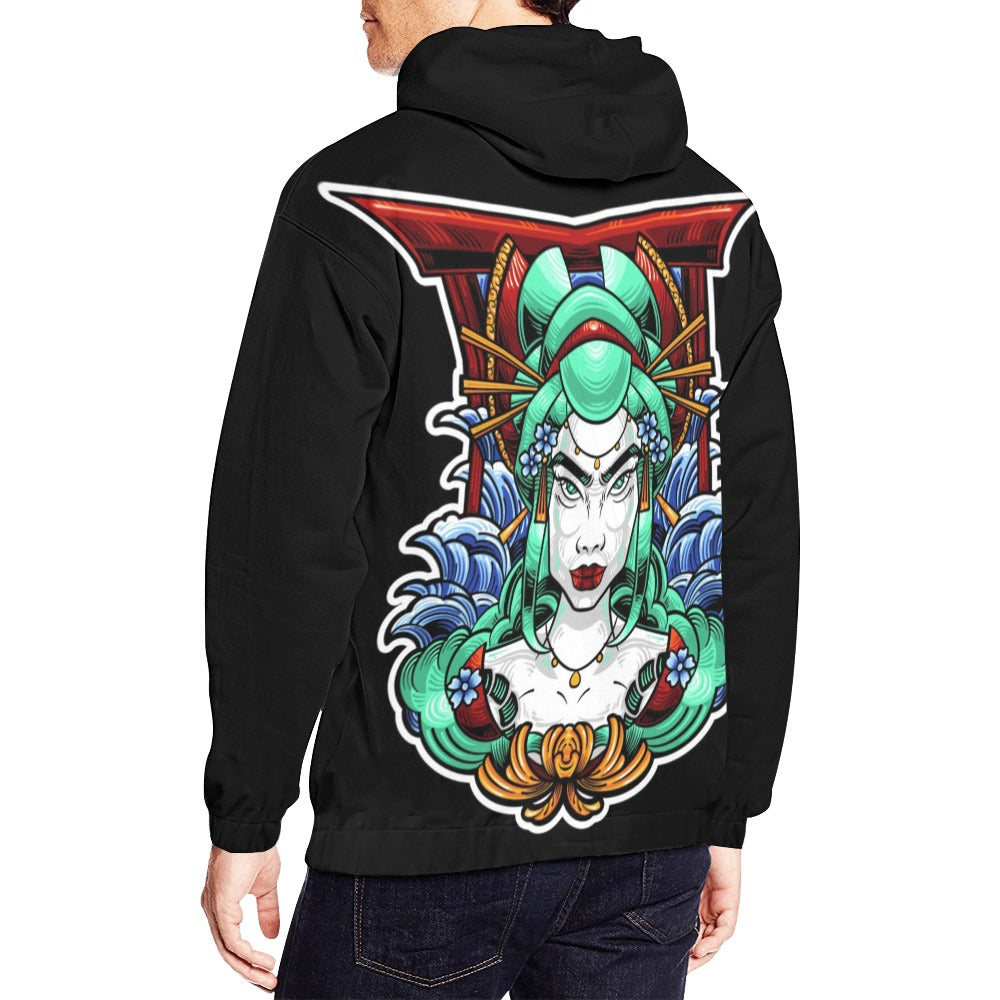 Geisha Japanese Illustration Style All Over Print Hoodie