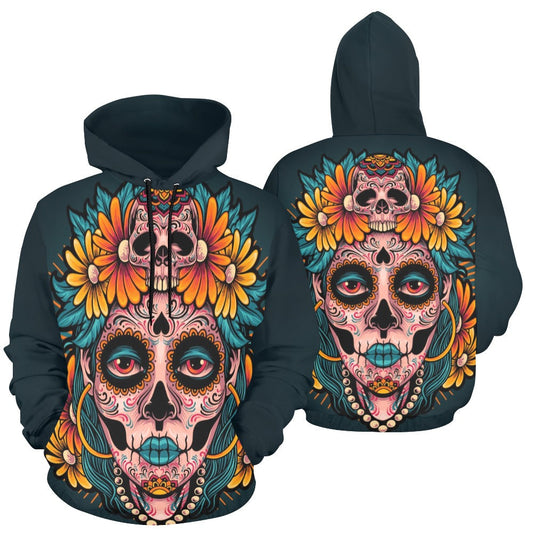 Muertos Girl Skull All Over Print Hoodie