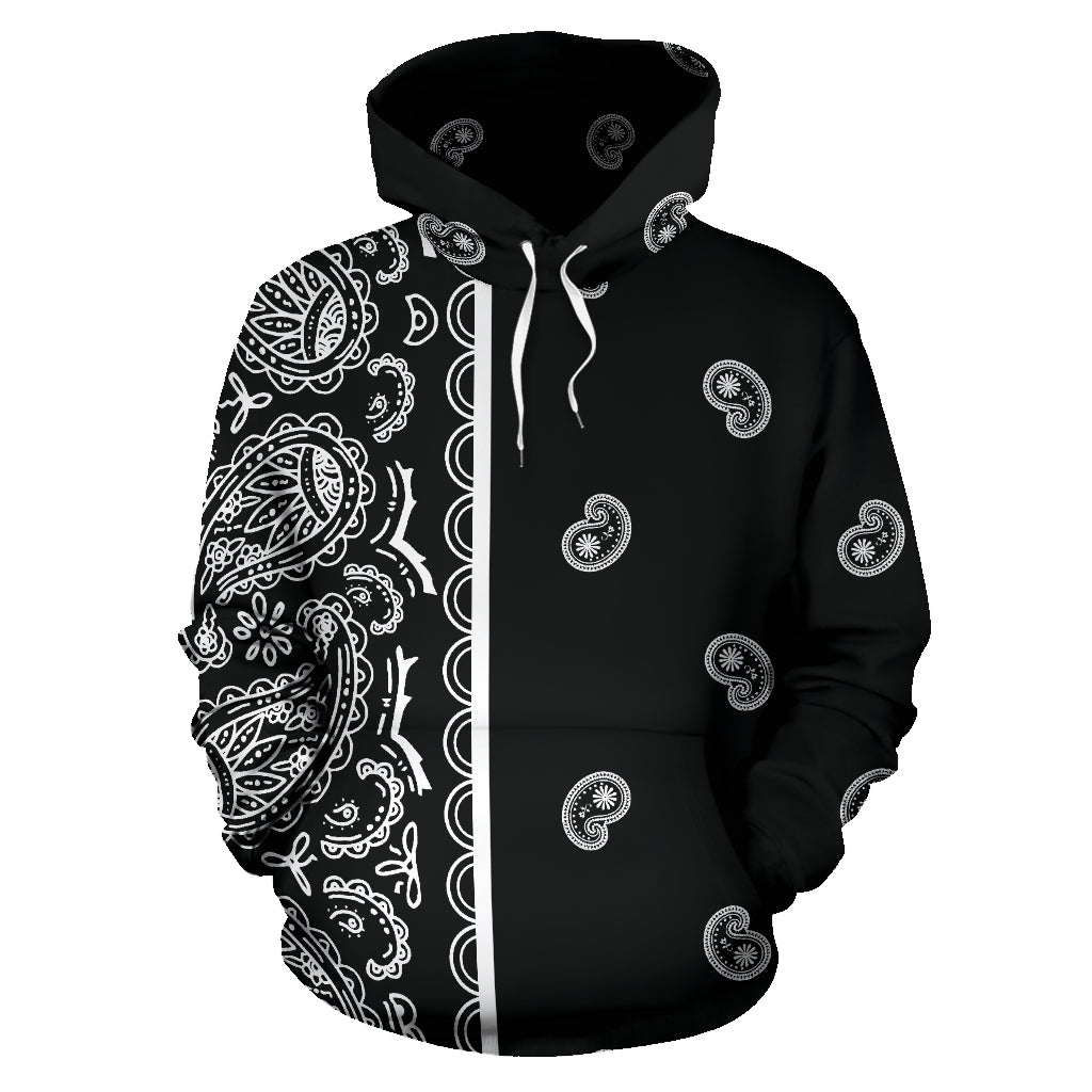 Black Bandana Asymmetrical Pullover Hoodie