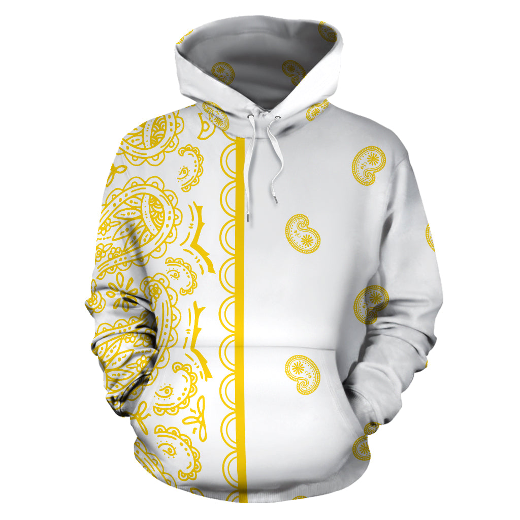 Asymmetrical White and Gold Bandana Pullover Hoodie