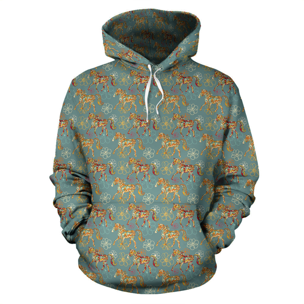 Green Flower Horse Hoodies - Top Content | POD Collection | Free Shipping