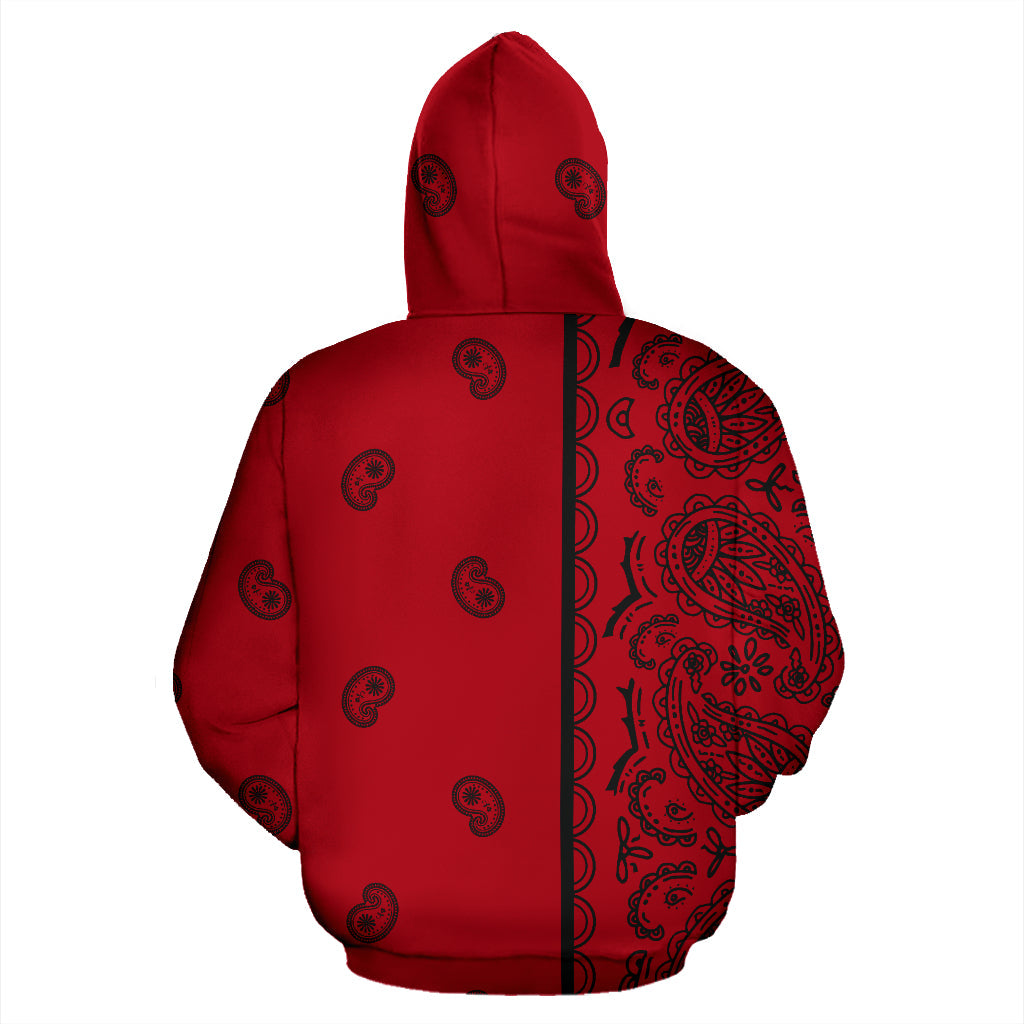 Asymmetrical Red and Black Bandana Pullover Hoodie