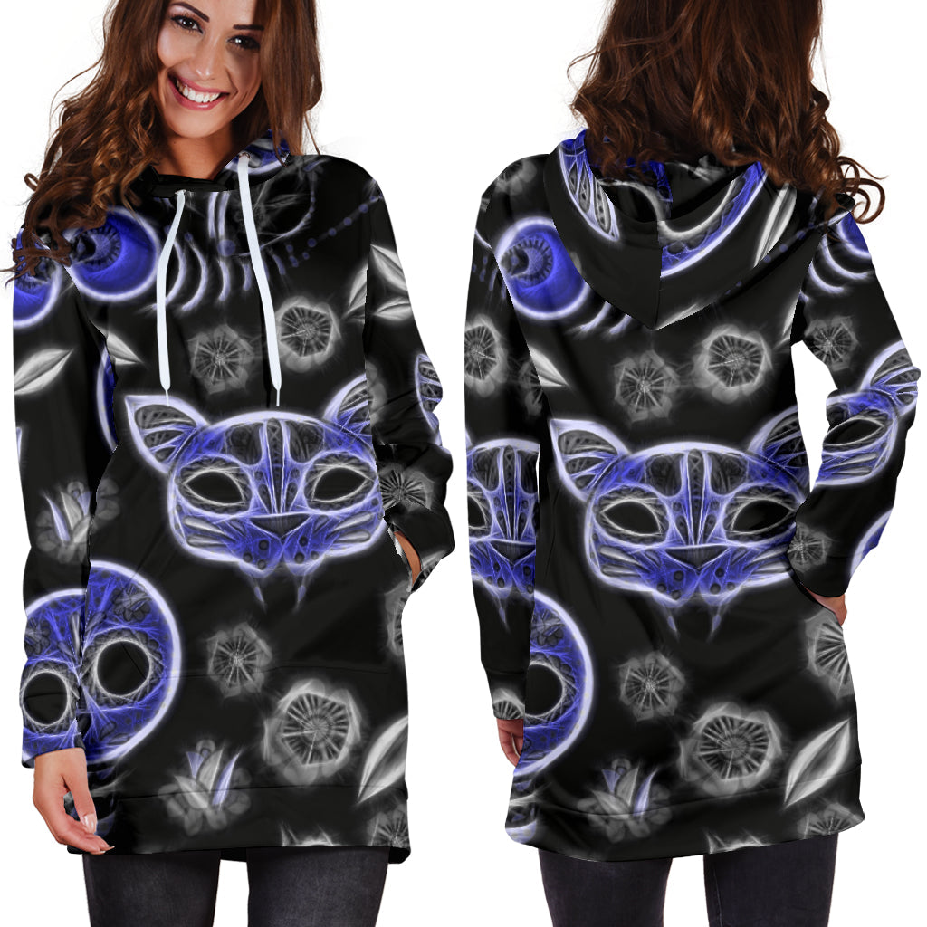 Fractal Cat Bird and Skulls Hoodie Dress