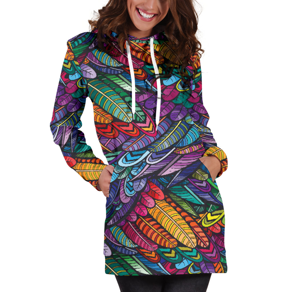 Boho Feather Hoodie Dress